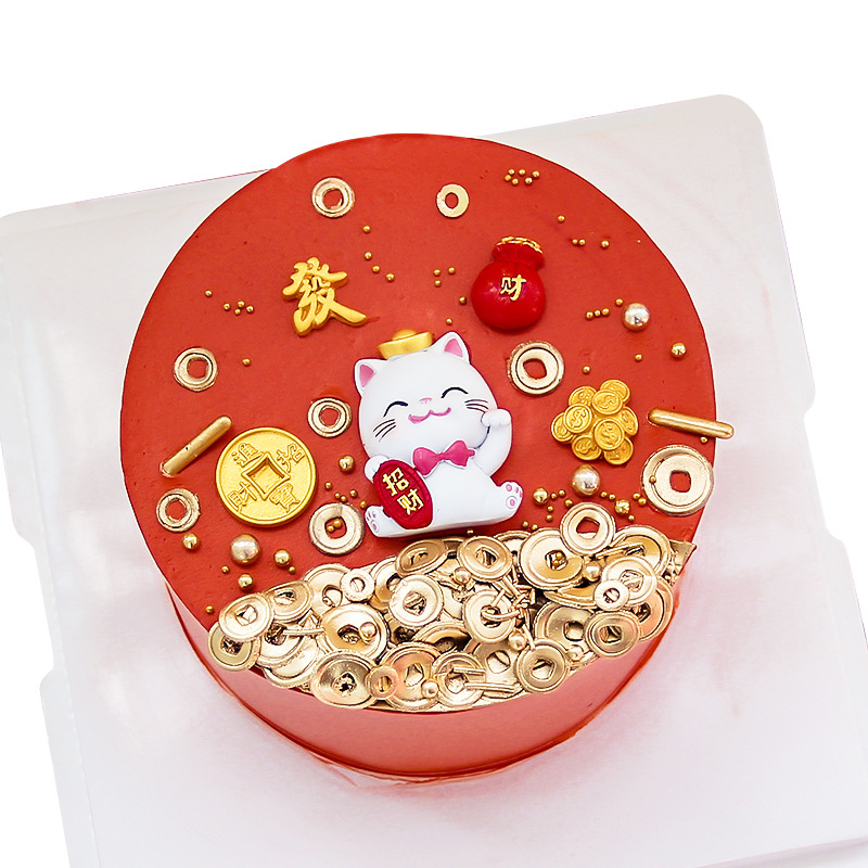 New Year Celebration Lucky Cat Rich Cat Doll Decoration Fortune Gold Coin Lucky Bag New Year Cake Decoration Supplies