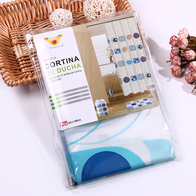 The classic multi-type EVA thickening printing bath curtain waterproof and mould proof can stretch  curtain wholesale.