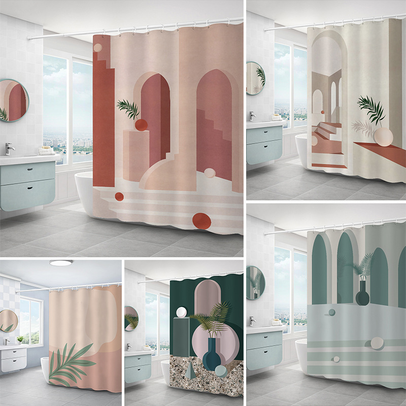 Waterproof Polyester Fabrics Thickened Morandi Factory Direct Supply Wholesale Bath Curtain Shower Curtain
