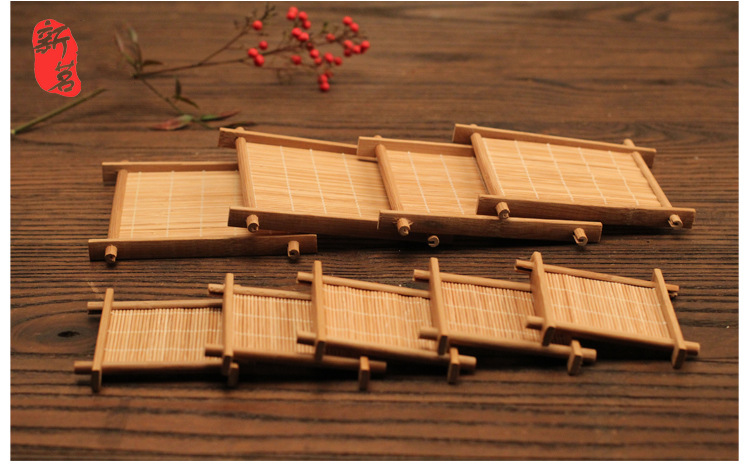  Well-Shaped Coaster Bamboo Carbonized Kung Fu Tea Mat Bamboo Mat Foreign Trade Bamboo Coaster Cup Saucer
