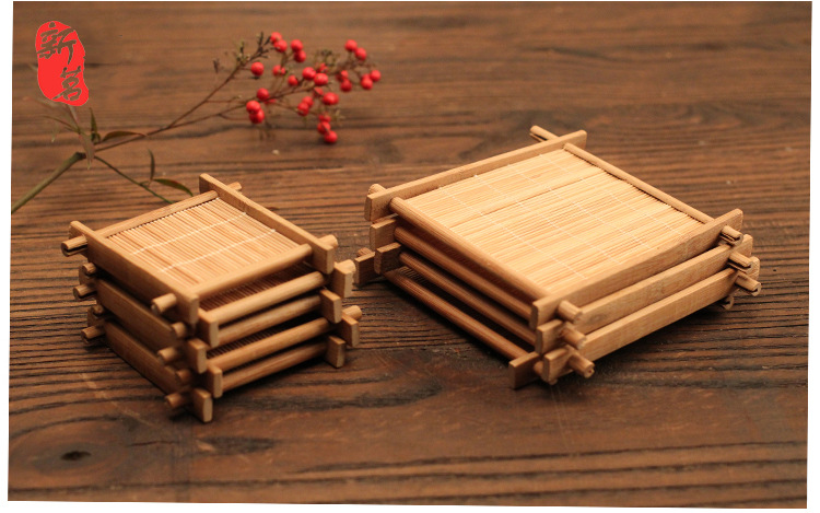  Well-Shaped Coaster Bamboo Carbonized Kung Fu Tea Mat Bamboo Mat Foreign Trade Bamboo Coaster Cup Saucer