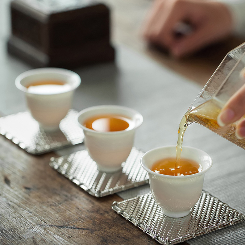  Alloy Hammer Coaster Insulation Antique Copper Tea Cup Care Japanese Kung Fu Tea Set Tea Ceremony Accessories