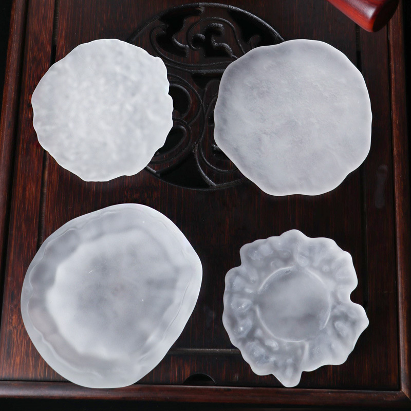 Fu Tea Cup Coaster Thickened Frosted Glass Cup Holder Tea Ceremony Teacup Mat Water Cup Mat Cup Holder Heat Proof Mat