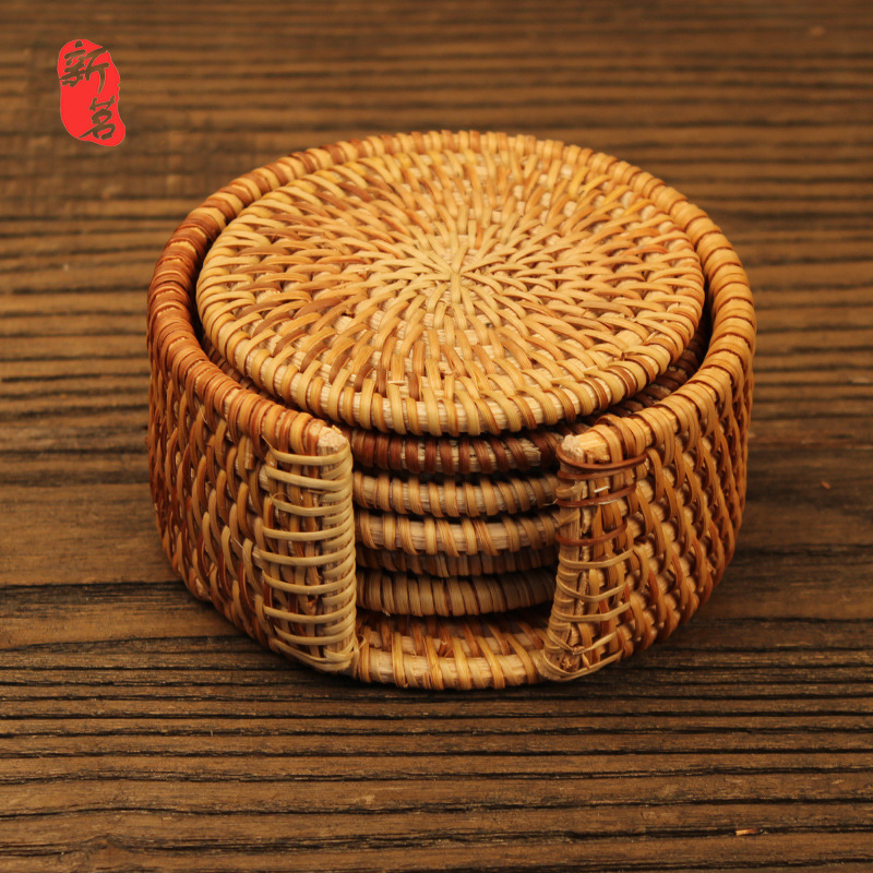 Vietnam Rattan Coaster Tea Cup Mat Pot Mat Cup Saucer Rattan Mat Set Handmade 