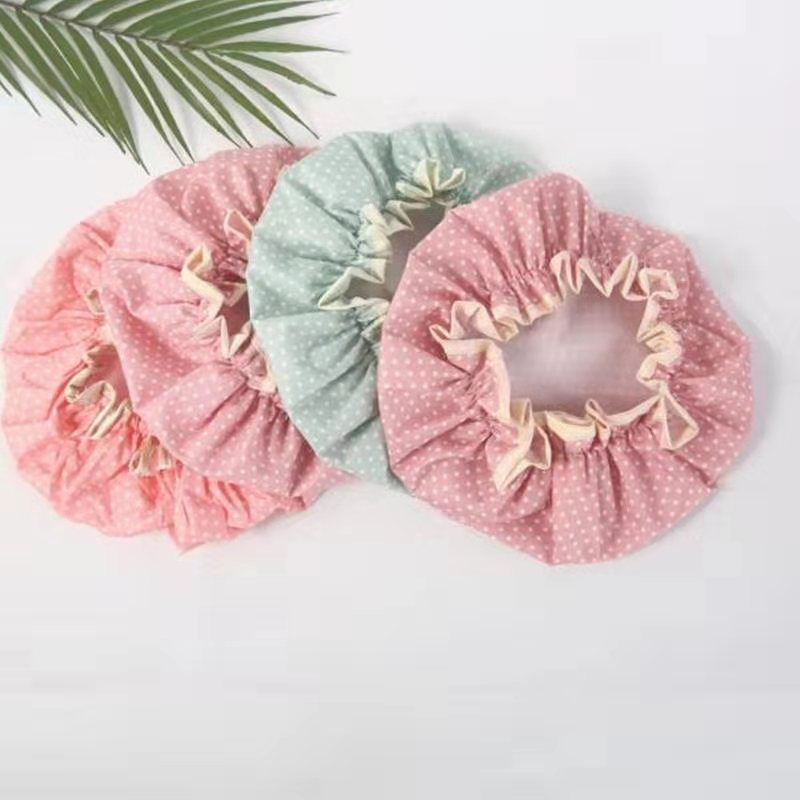 Source factory dot check double printed bath cap amazon waterproof shower cap foreign trade kitchen grease cap Source factory dot check double printed bath cap amazon waterproof shower cap foreign trade kitchen grease cap