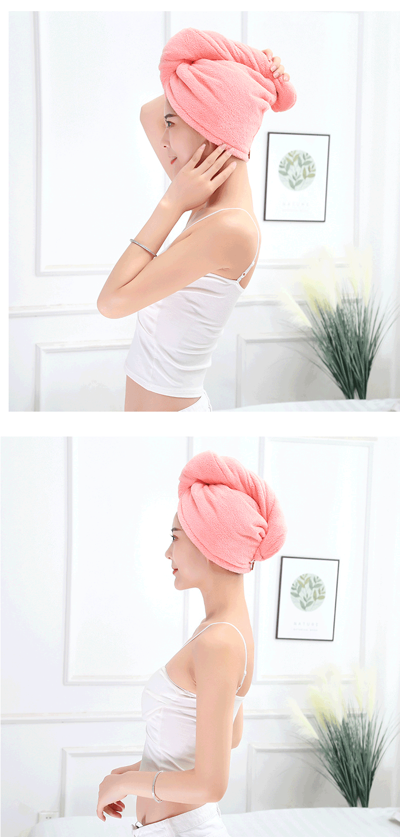 Plain Hair-Drying Cap Women's One Piece Dropshipping Double-Layer Thickened Household Absorbent Shampoo Headcloth Coral Fleece Shower Cap Wholesale