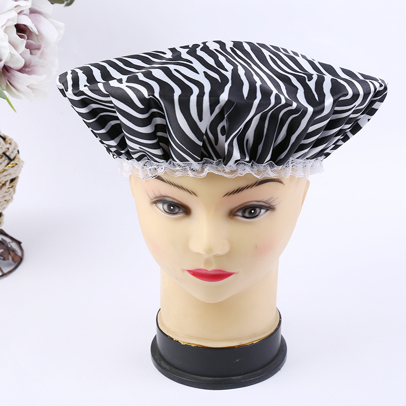 Spot wholesale waterproof printing bath hat ribbon lace adult bath hat quick sell shower cap disposable toiletry items.