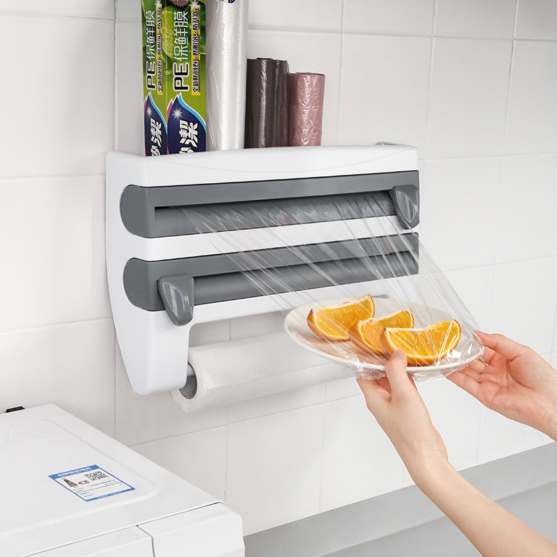 Kitchen Plastic Wrap Storage Rack With Cutter Foil Paper Storage Rack Tissue Rack Towel Rack