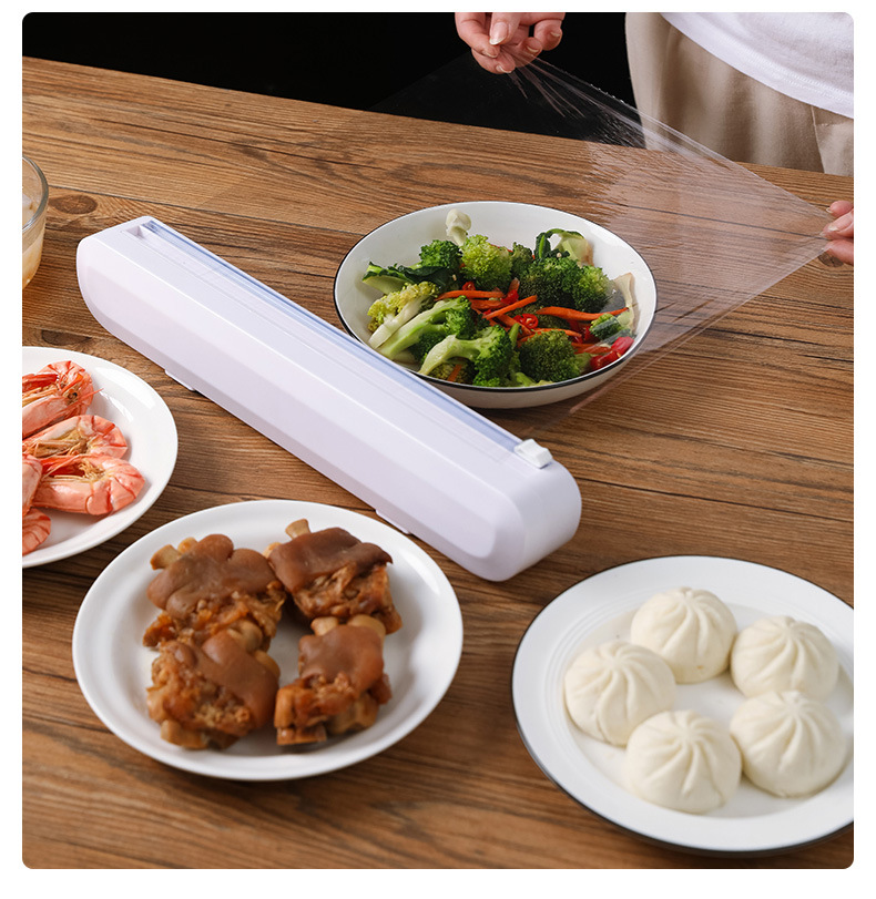 Plastic Wrap Cutter Suction Cup Wall Hanging Kitchen Tool Preservative Film Tin Foil Divider Cutting Box Household