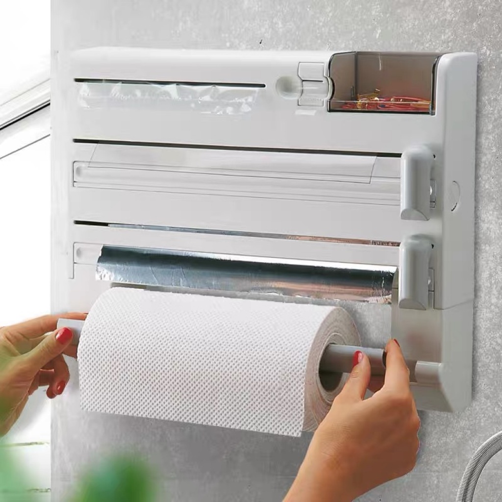 Kitchen Plastic Wrap Storage Rack with Cutter Aluminum Foil Barbecue Paper Storage Rack Tissue Rack Towel Storage Storage Rack