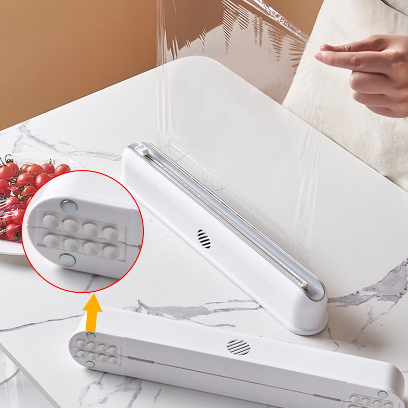 Plastic Wrap Cutter Magnetic Suction Wall Hanging Cling Film Cutting Box Kitchen Splitter Adjustable Storage Cutter