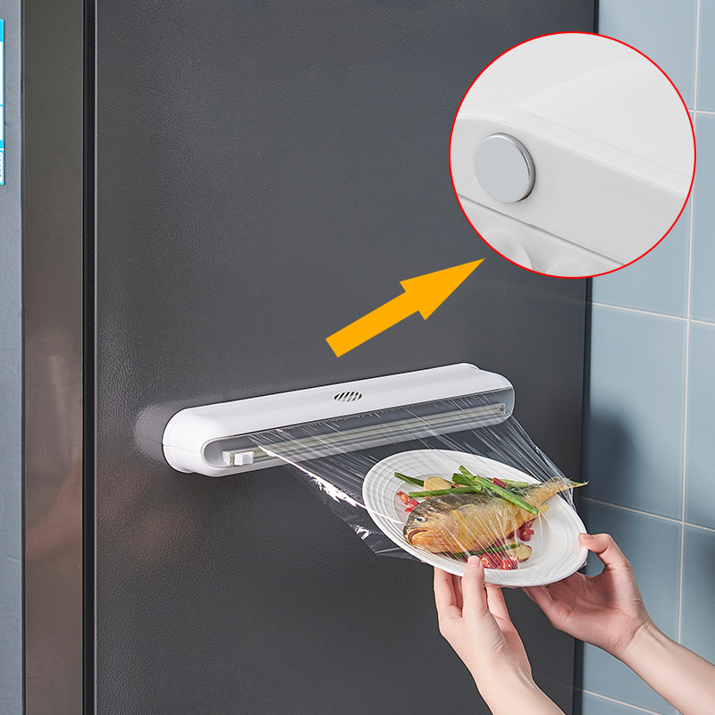 Plastic Wrap Cutter Magnetic Suction Wall Hanging Cling Film Cutting Box Kitchen Splitter Adjustable Storage Cutter