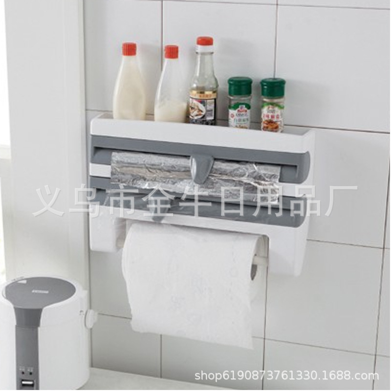 Foreign Trade Kitchen WallMounted Tin Foil Oil Paper Cutter Storage Rack Storage Rack Plastic Wrap Cutter Storage Box
