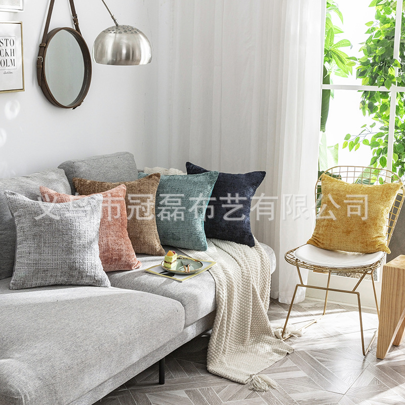 Amazon Pillow Cover European Plain Pillow Sofa Cushion Cushion Cover Solid Color Chenille Pillowcase Foreign Trade Wholesale