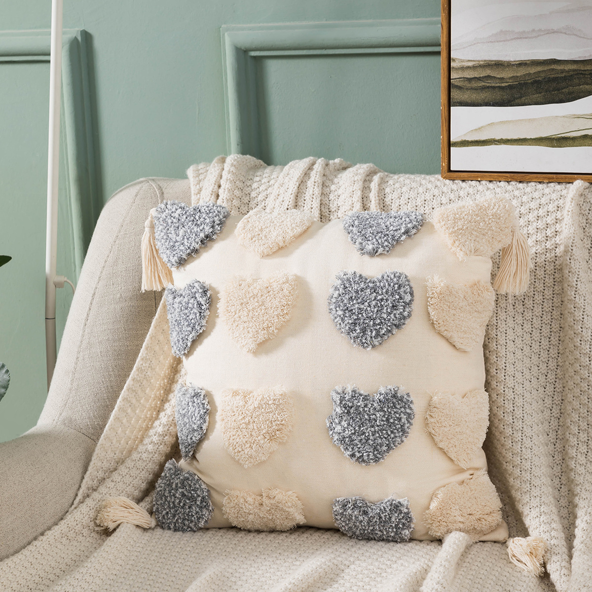 Bohemian Tufted plus Tassel Pillow Cover Home Decoration Sofa Cushion Cross-Border in Stock Wholesale Waist Pillow Pillowcase