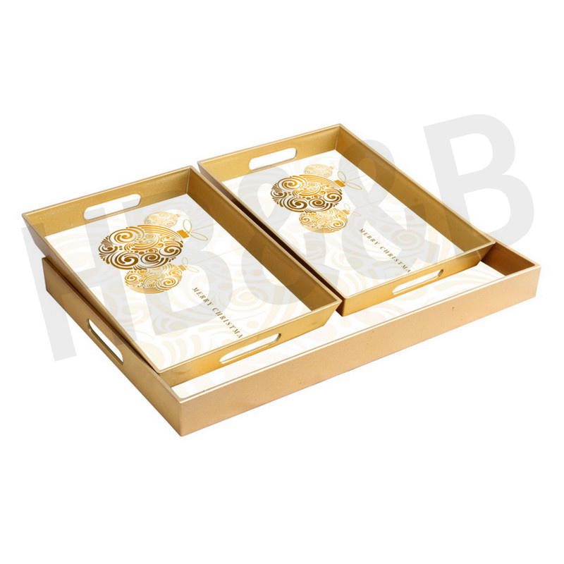 European Luxury American Light Luxury Metal Tea Tray Tray Household Tea Cup Storage Hollow Glass Mirror Christmas Tray