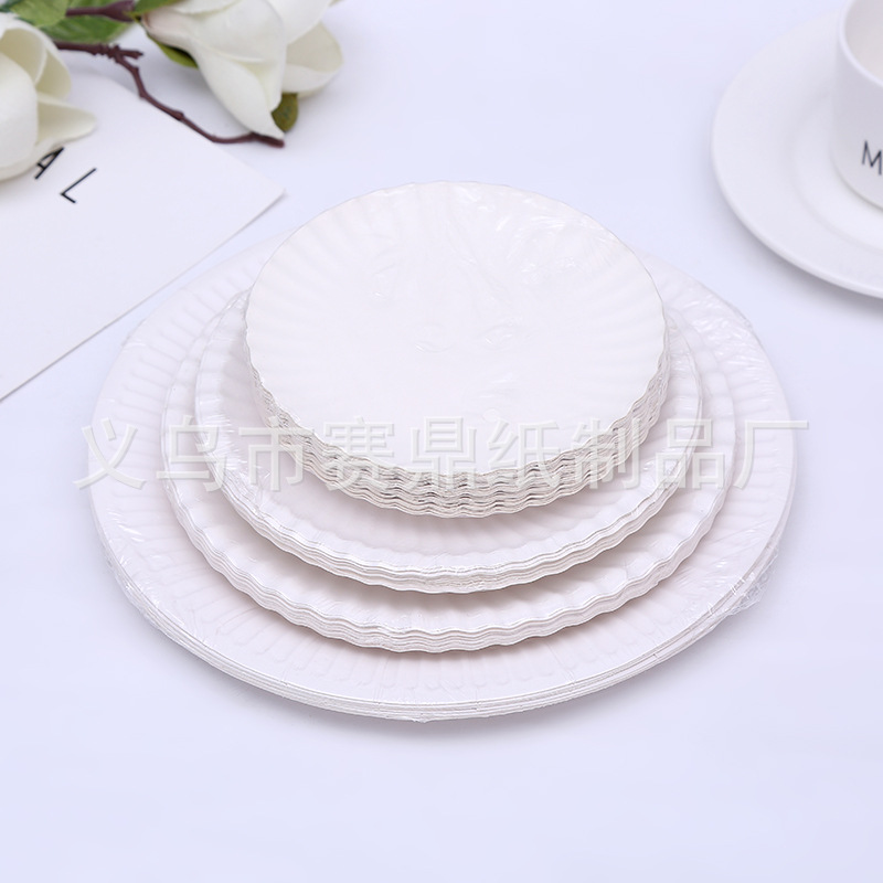 Disposable white gold paper plate paper plate birthday cake plate wedding feast party barbecue tray manufacturers direct Disposable white gold paper plate paper plate birthday cake plate wedding feast party barbecue tray manufacturers direct