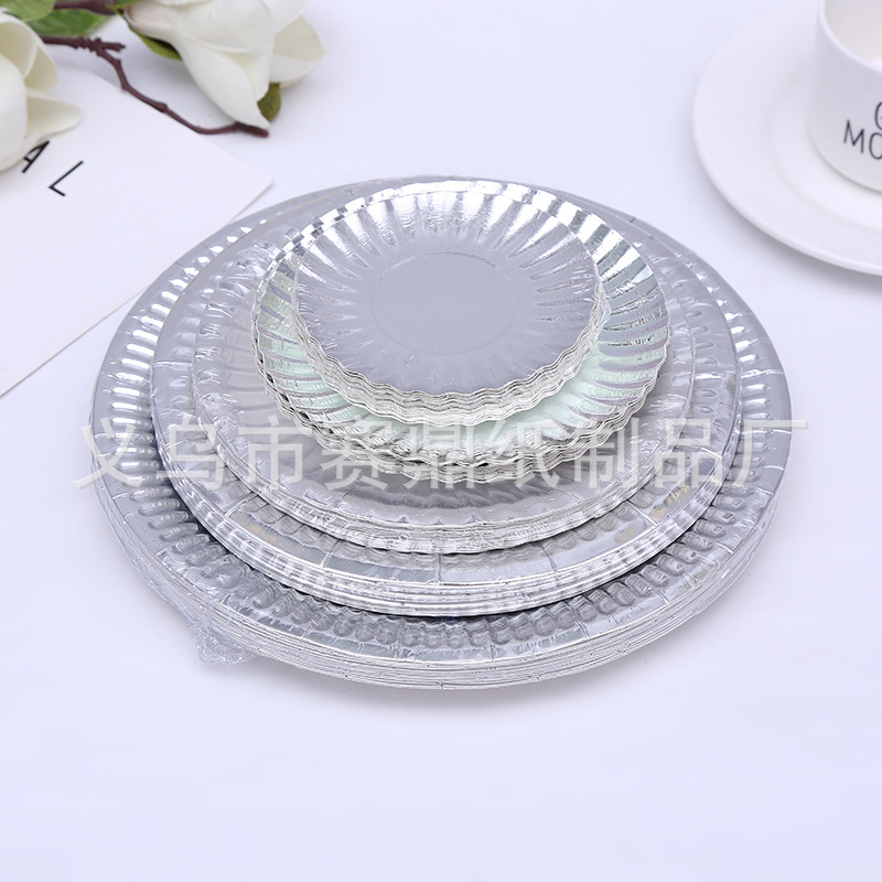 Disposable white gold paper plate paper plate birthday cake plate wedding feast party barbecue tray manufacturers direct Disposable white gold paper plate paper plate birthday cake plate wedding feast party barbecue tray manufacturers direct