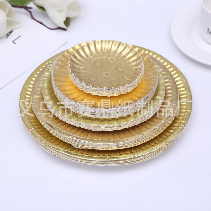 Disposable white gold paper plate paper plate birthday cake plate wedding feast party barbecue tray manufacturers direct Disposable white gold paper plate paper plate birthday cake plate wedding feast party barbecue tray manufacturers direct