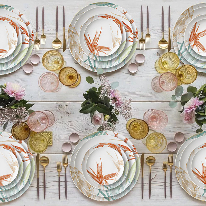 Foreign Trade New Product Bone Porcelain Plate Chinese Hand Painted Colorful Lotus Tableware Hotel Western Food/Steak Dish Creative Home Decorative Tray