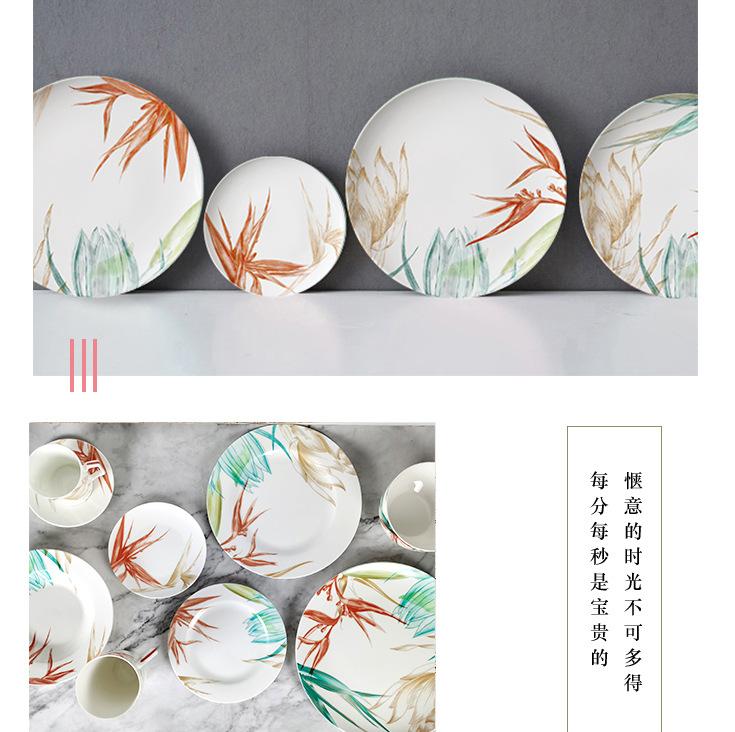 Foreign Trade New Product Bone Porcelain Plate Chinese Hand Painted Colorful Lotus Tableware Hotel Western Food/Steak Dish Creative Home Decorative Tray Foreign Trade New Product Bone Porcelain Plate Chinese Hand Painted Colorful Lotus Tableware Hotel Western Food/Steak Dish Creative Home Decorative Tray