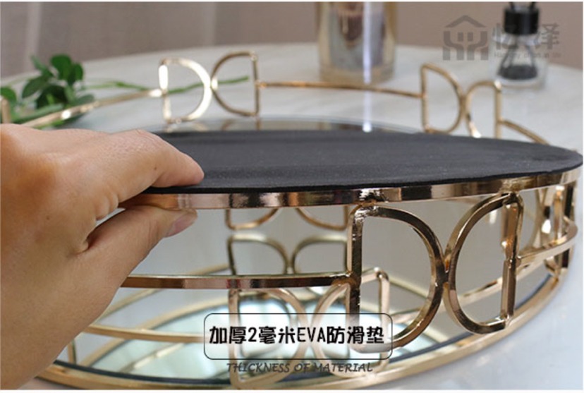 Simple and modern tieyi metal plating glass mirror tray sitting room circular storage plate Simple and modern tieyi metal plating glass mirror tray sitting room circular storage plate