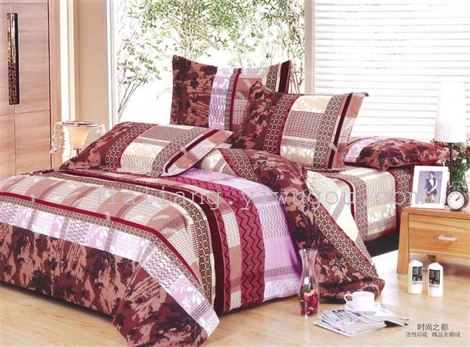 Manufacturer sells winter extra thick reactive printing velvet bedding set four never fade