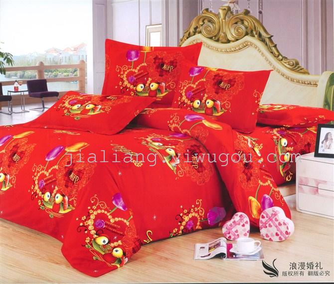Manufacturer sells winter extra thick reactive printing velvet bedding set four never fade