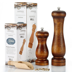 Manual Pepper Grinder Solid Wood Pu Paint Pepper Mill Ceramic Grinding Core Crude Salt Pepper Mill Bottle Seasoning Bottle
