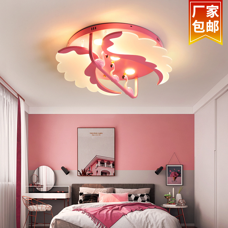 Children&#039;s room Nordic bedroom ceiling lamp cartoon flamingo boys and girls ultra-thin simple lamps and lanterns