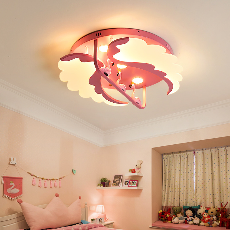 Children&#039;s room Nordic bedroom ceiling lamp cartoon flamingo boys and girls ultra-thin simple lamps and lanterns