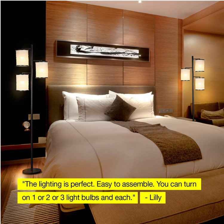 Amazon cross-border floor lamp modern simple three-head cloth floor lamp bedroom and living room floor lamp