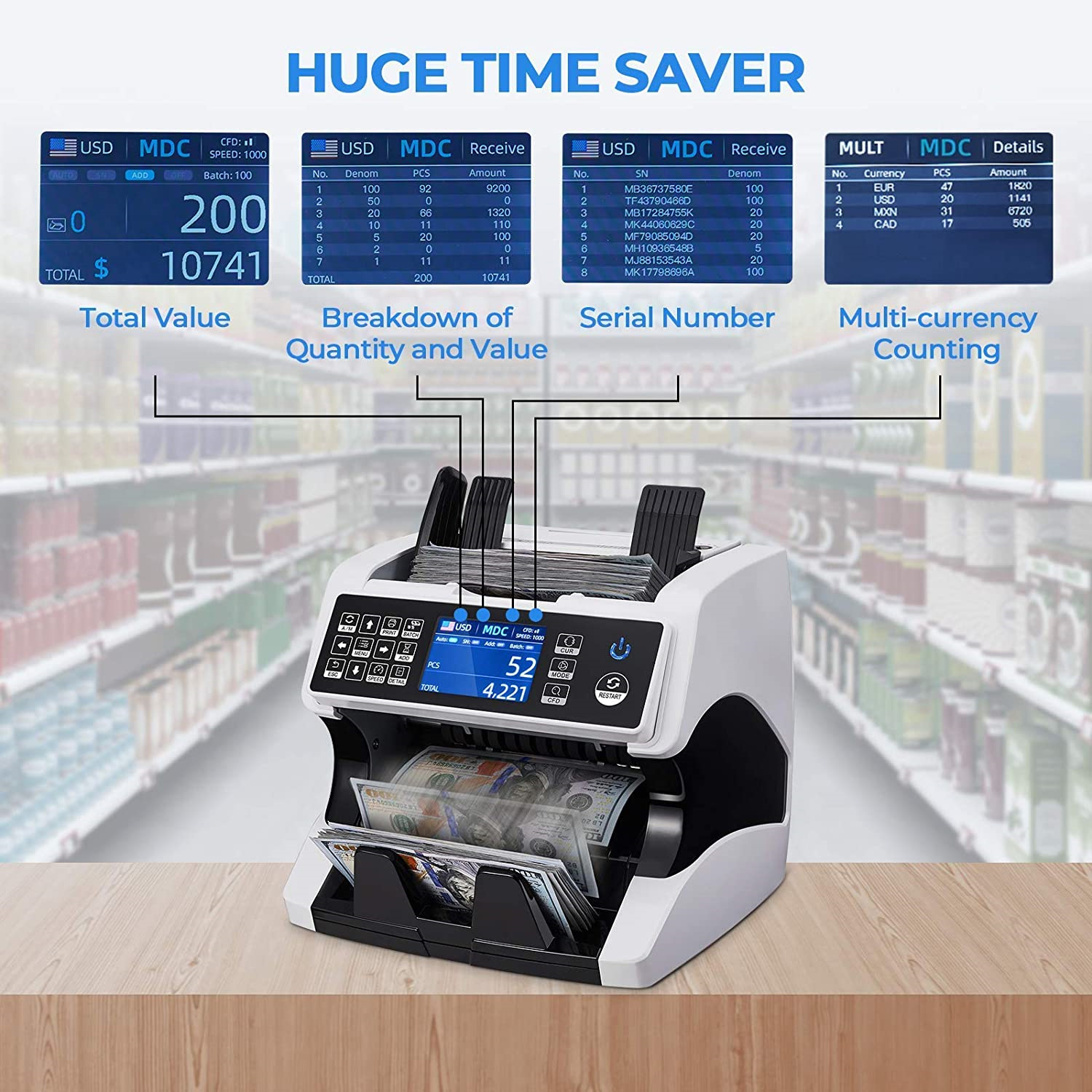 Multi-Currency Total Vertical Cash Register Dual CIS Image Recognition US Dollar Euro Multi-Currency Foreign Currency Cash Register Multi-Currency Total Vertical Cash Register Dual CIS Image Recognition US Dollar Euro Multi-Currency Foreign Currency Cash Register