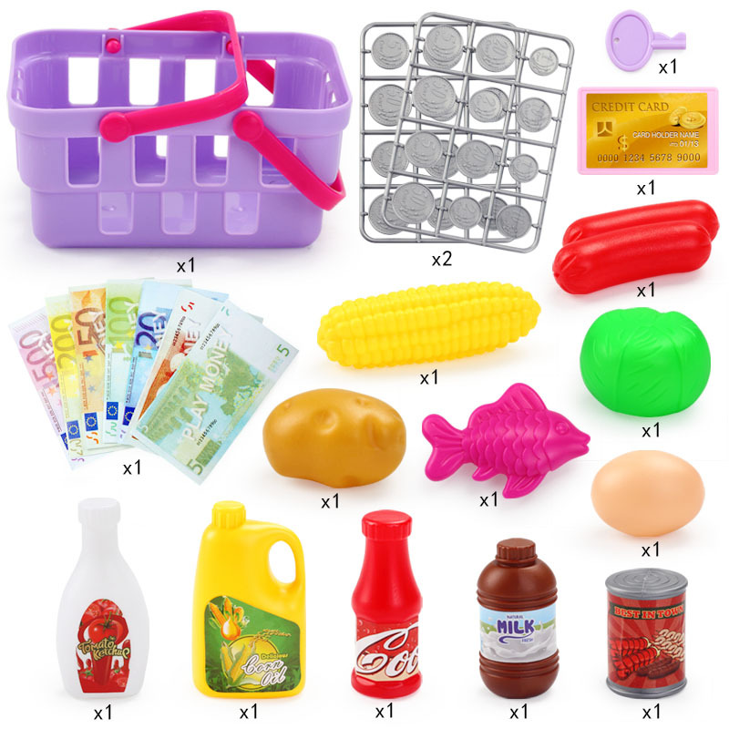 Children Play House Simulation Electric Cash Register Toy Supermarket Cashier Machine with Shopping Basket Gift Set Wholesale