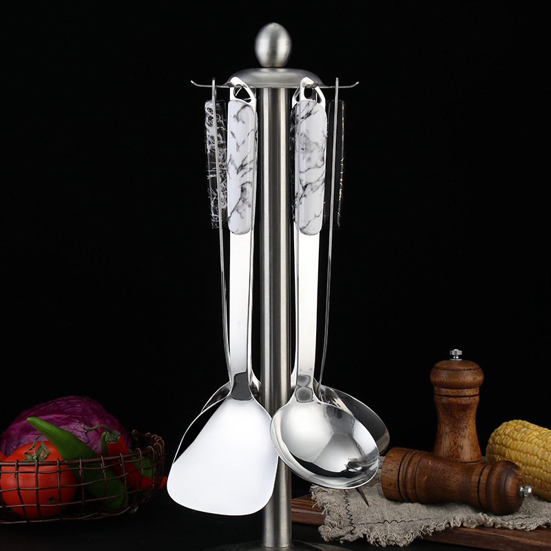 3cm Non-Magnetic Stainless Steel Kitchenware Set Marble Clip Handle Spatula Spatula Meat Fork Colander Kitchen Gift Wholesale
