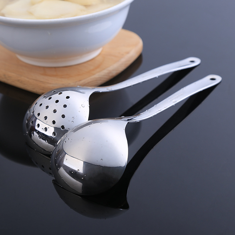Factory Wholesale 304 Stainless Steel Household Soup Spoon Colander Suit Thickened Kitchen Cooking Tableware Hot Pot Soup Colander