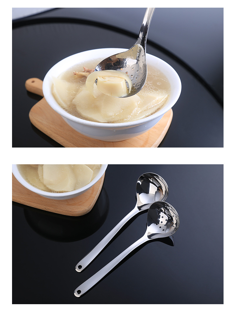 Factory Wholesale 304 Stainless Steel Household Soup Spoon Colander Suit Thickened Kitchen Cooking Tableware Hot Pot Soup Colander