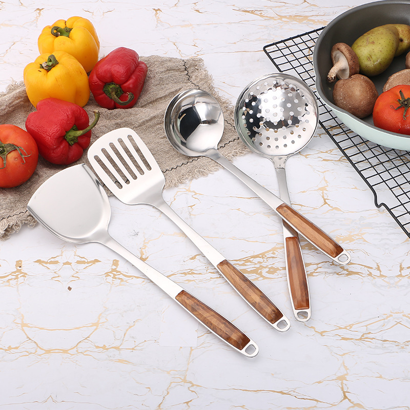 Stainless Steel Kitchenware Set Kitchen Home Cooking Spatula Colander Hanging Anti-Scald Handle Factory Wholesale