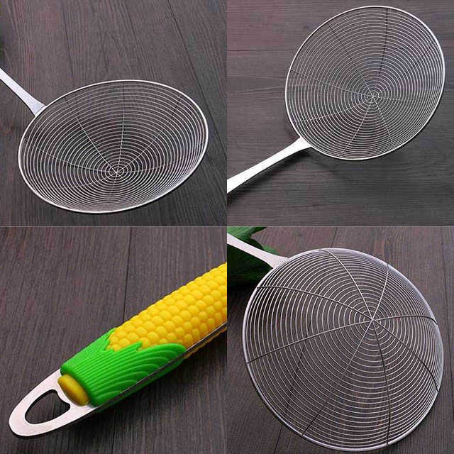 Colander Stainless Steel Big Strainer Colander Corn Handle Thickened Fried Food Colander Noodles Strainer Noodle Cooking Tool Long Handle Kitchen