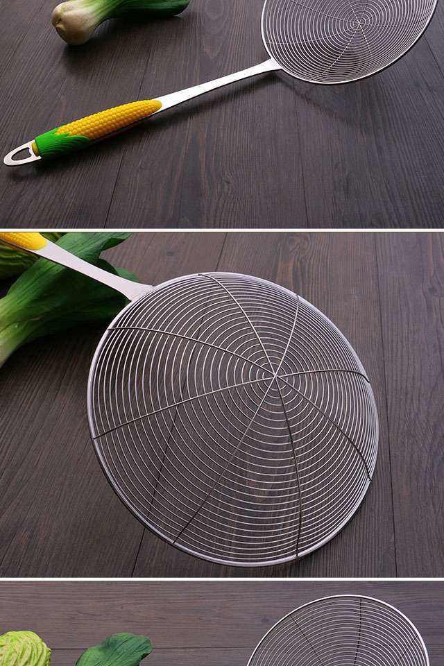 Colander Stainless Steel Big Strainer Colander Corn Handle Thickened Fried Food Colander Noodles Strainer Noodle Cooking Tool Long Handle Kitchen