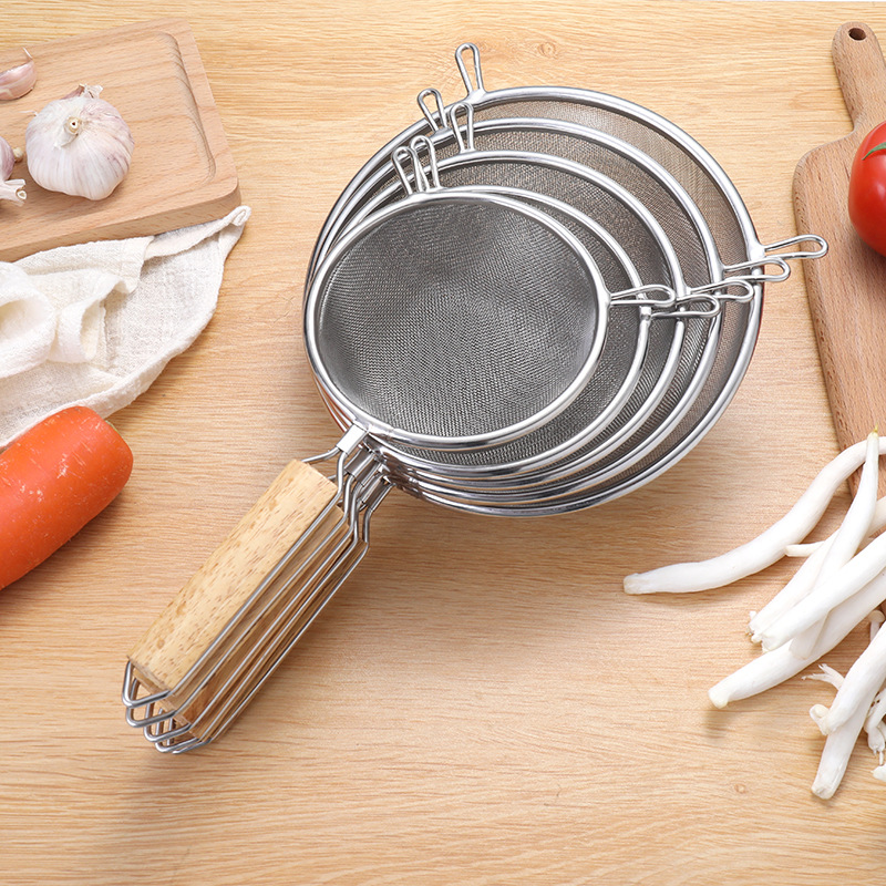 Stainless Steel Colander Wooden Handle Binaural Deep Frying Spoon Household Kitchenware Noodles Strainer Strainer Filter Net