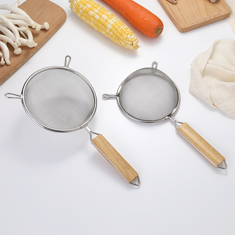 Stainless Steel Colander Wooden Handle Binaural Deep Frying Spoon Household Kitchenware Noodles Strainer Strainer Filter Net