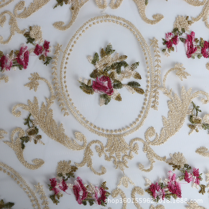 The new terhsi-multicolor mesh embroidered gold and silver thread lace 135CM curtain fabric upholstery pillow sofa cushion cushions The new terhsi-multicolor mesh embroidered gold and silver thread lace 135CM curtain fabric upholstery pillow sofa cushion cushions