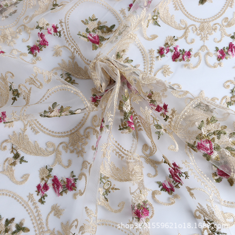 The new terhsi-multicolor mesh embroidered gold and silver thread lace 135CM curtain fabric upholstery pillow sofa cushion cushions The new terhsi-multicolor mesh embroidered gold and silver thread lace 135CM curtain fabric upholstery pillow sofa cushion cushions