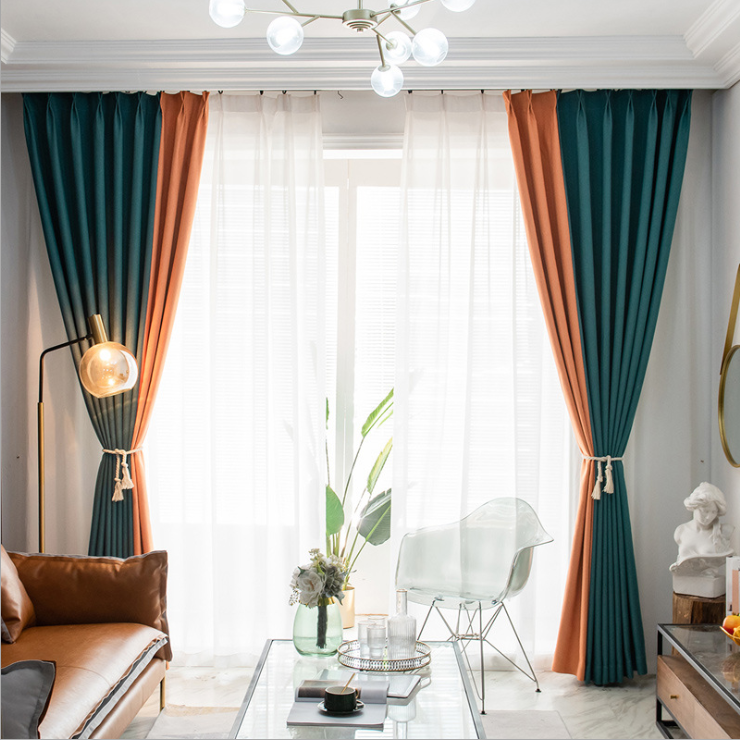 Nordic Solid Color Stitching Shading Curtain Fabric Living Room Bedroom Light Luxury Curtain Factory Direct Sales