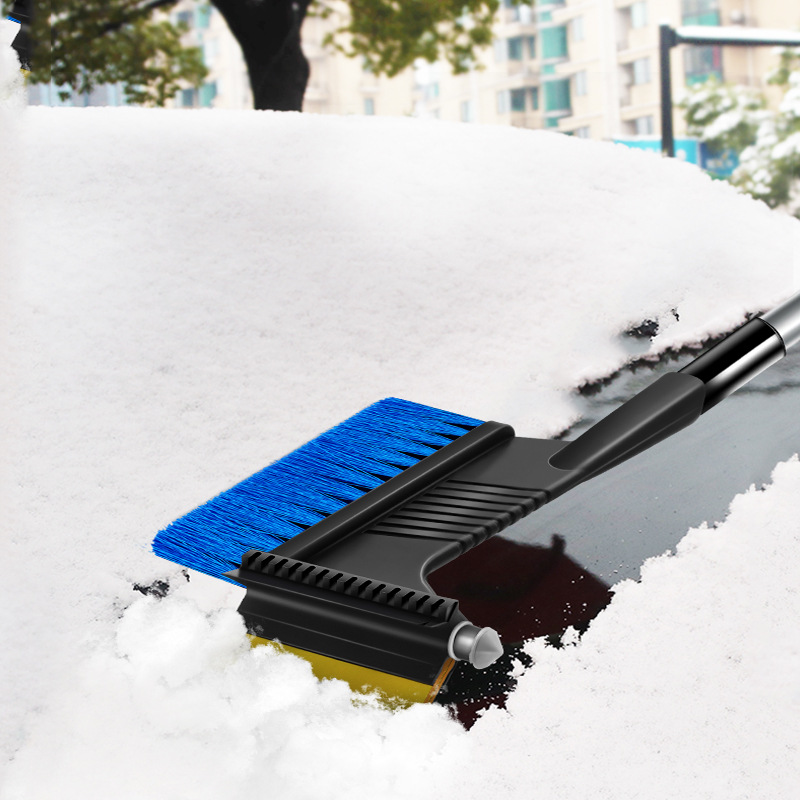 Retractable Glass Snow Cleaning Icing Spatula Beef Tendon Ice Scrapper Defrost Snow Cleaning Brush with Safety Hammer