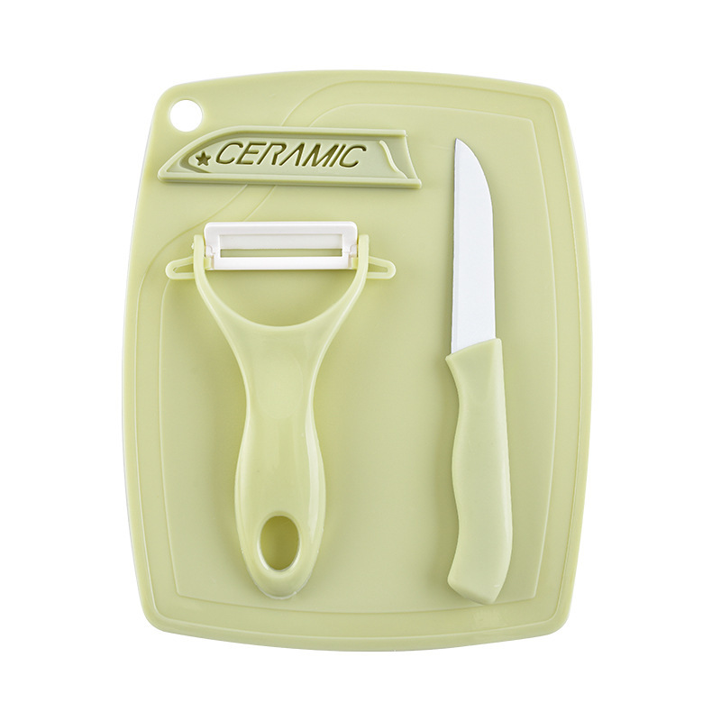 Kitchen Knife Kit Baby Fruit Knife Ceramic Knife Set Three-Piece Set Fruit Knife Paring Knife Cutting Board Ceramic Knife