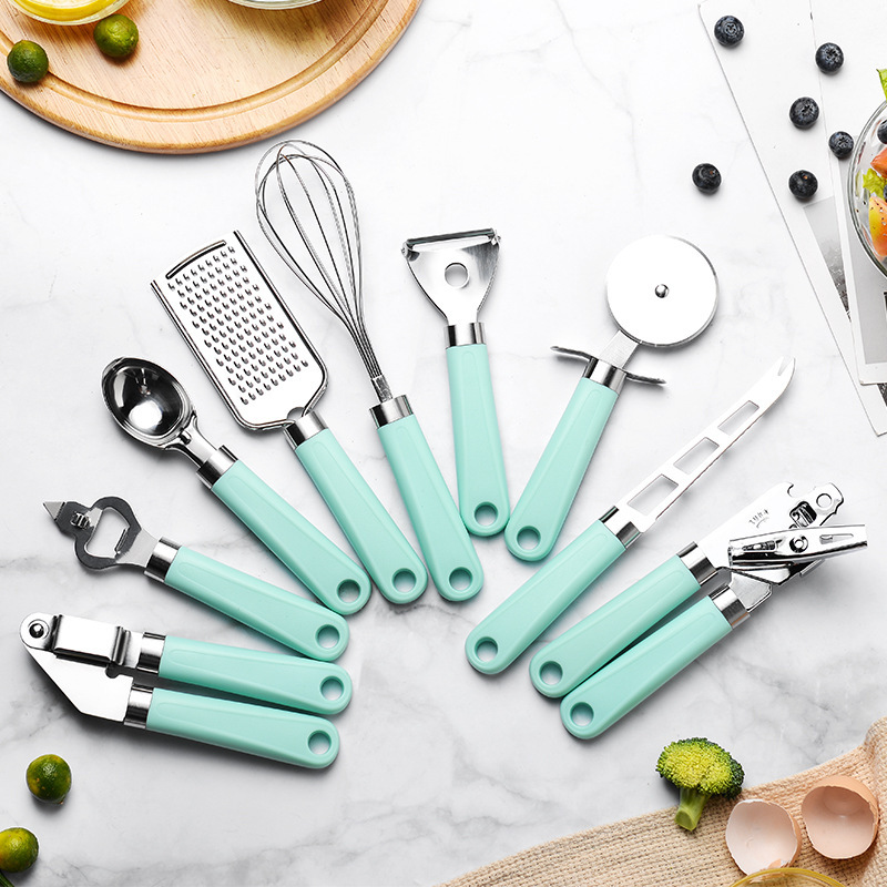 Plastic Handle Paring Knife Bottle Opener Cheese Planer Kitchen Hardware Gadget 9-Piece Set