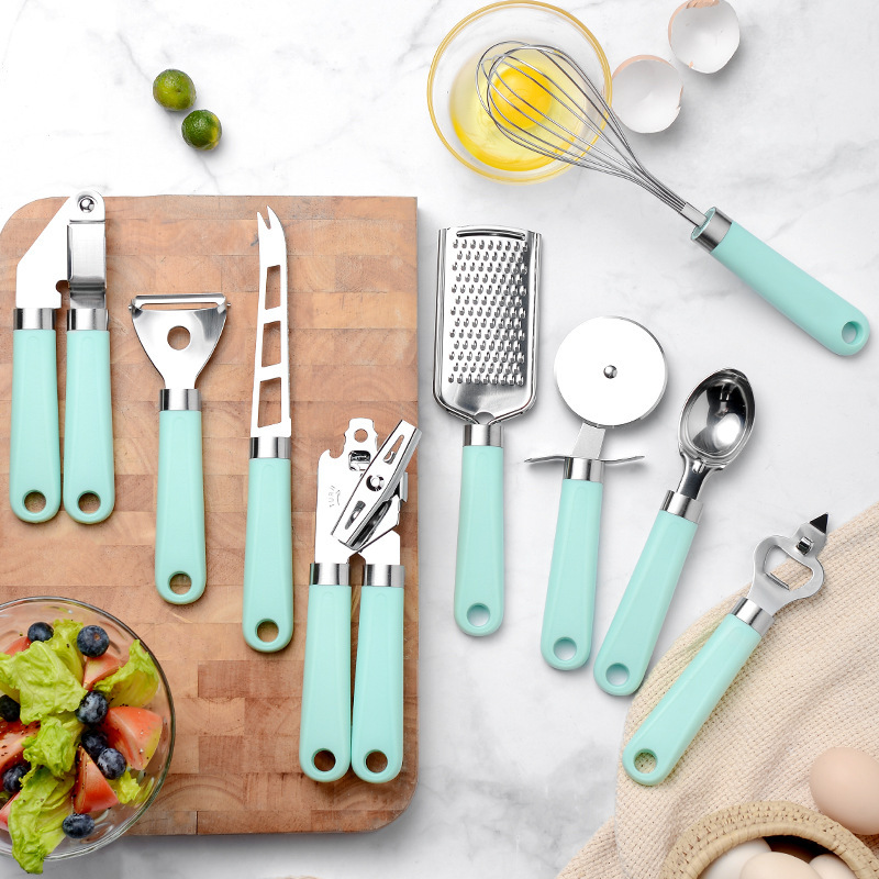 Plastic Handle Paring Knife Bottle Opener Cheese Planer Kitchen Hardware Gadget 9-Piece Set