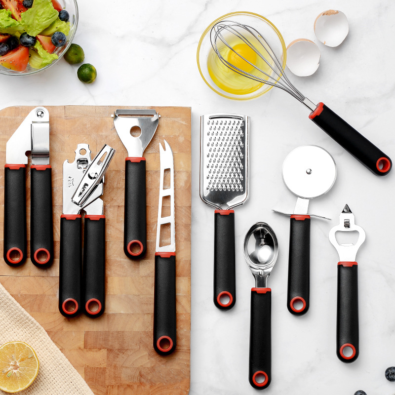 Two-Color Plastic Handle Gadget 9-Piece Set Pizza Cutter Paring Knife Egg Beater Combination Kitchen Gadget
